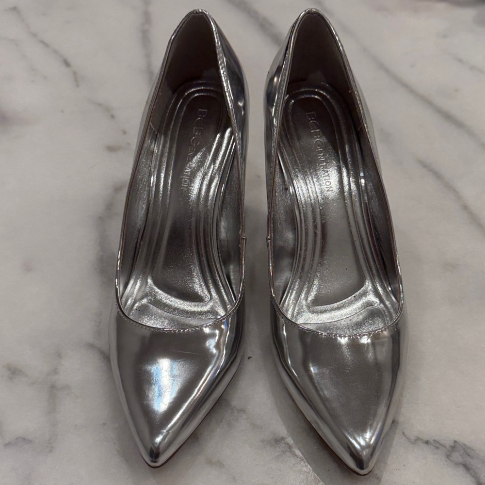 BCBGMaxAzria Midana Metallic Silver Heels